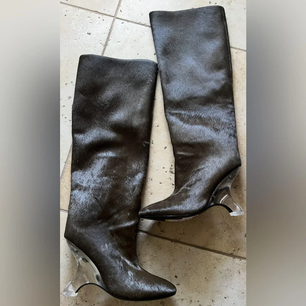 Jeffrey Campbell MODIFIED F CALF HAIR LUCITE Knee High Boots US 8.5 New $400 - Picture 3 of 10